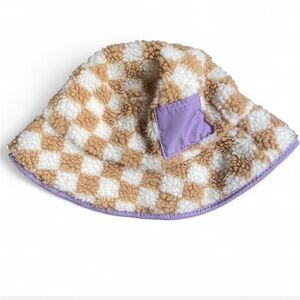 Women's Checkered Bucket Hat - Cream and Purple